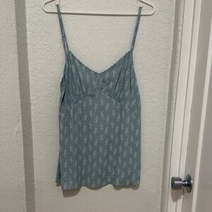 Teal Spaghetti Strap Top with White Design